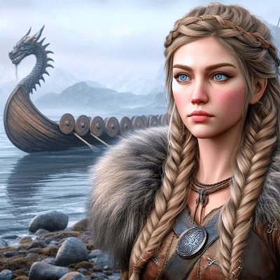 femme viking dans son village