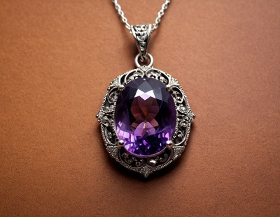 Pendentif majestueux d'une améthyste taillé posé
