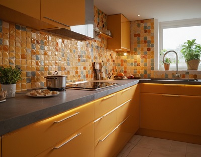 Image illustrant les avantages et les inconvénients du carrelage dans une cuisine : durabilité et facilité d'entretien versus risque de glissance et de froid.