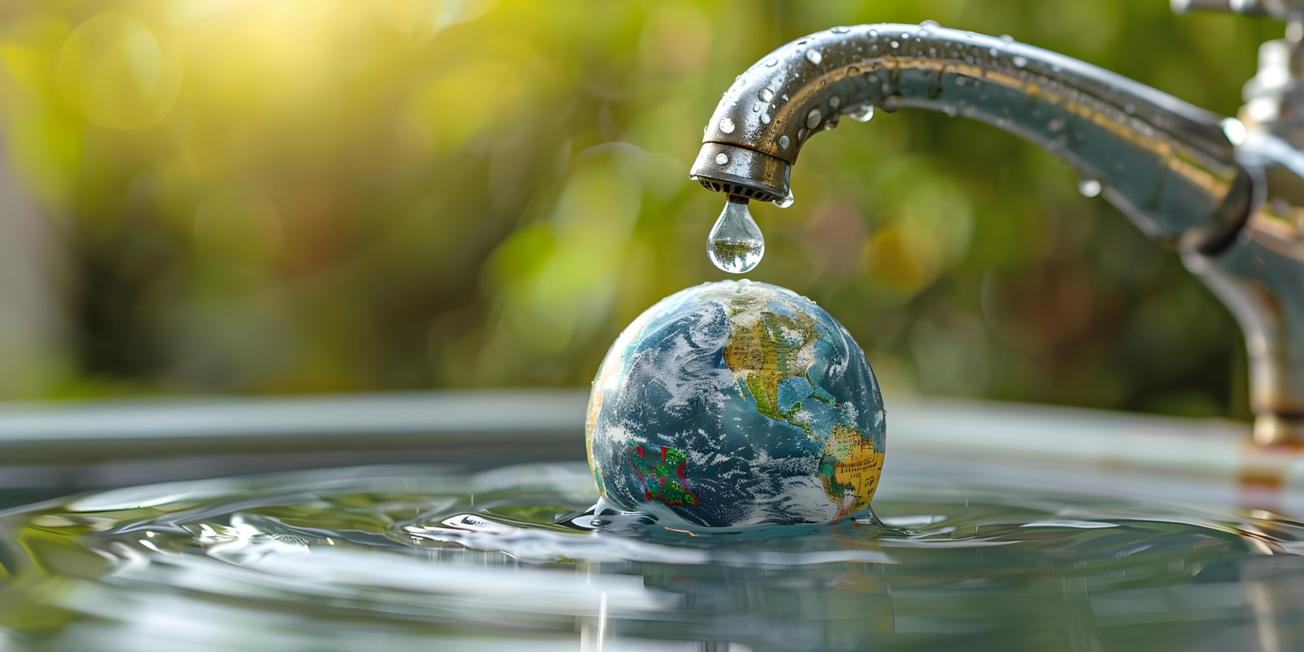 dripping faucet with globe last water droplet symbolizing water scarcity concept water scarcity global crisis conservation environmental awareness creative photography scaled
