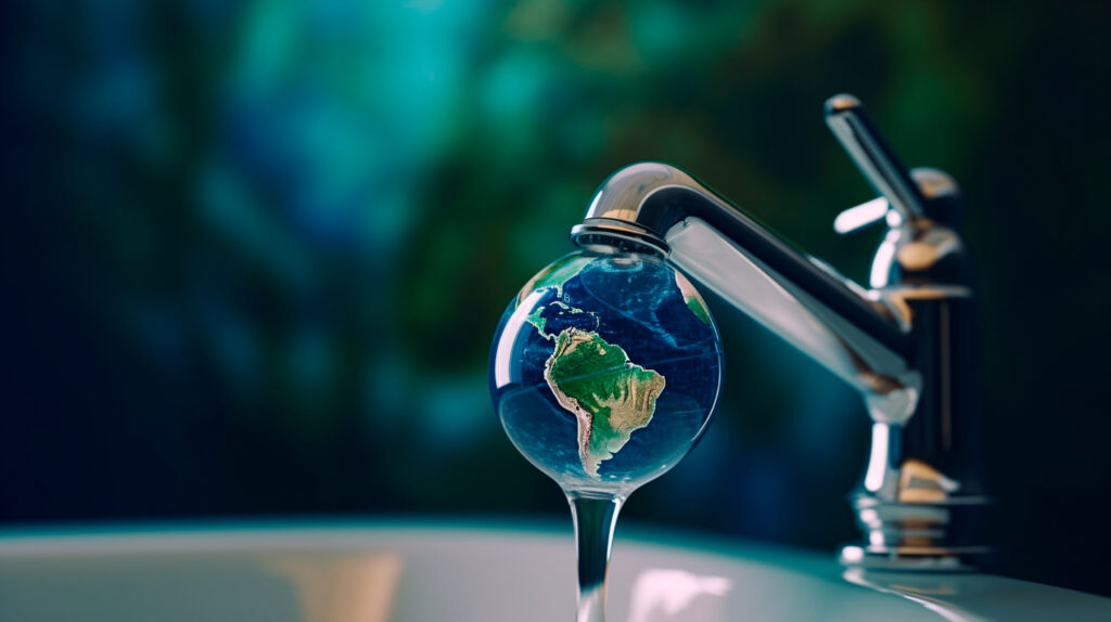 planet earth with faucet world water day concept environmental preservation water saving generative ai