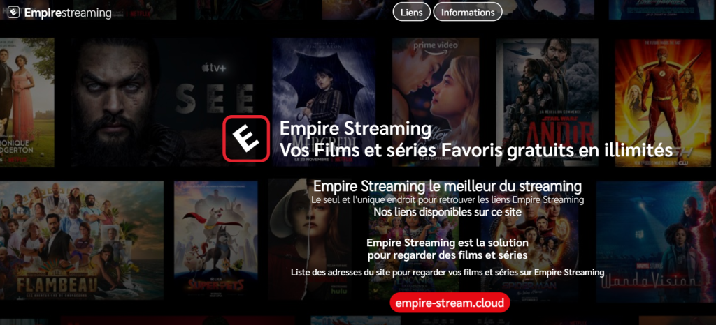L'interface de la plateforme Empire Streaming 